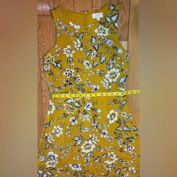 LOFT - Women’s Jersey Material Mustard Colour Floral Sleeveless Dress - Picture 8 of 9